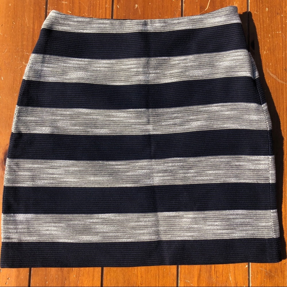 LOFT Navy Blue & Cream Striped Pencil Skirt
